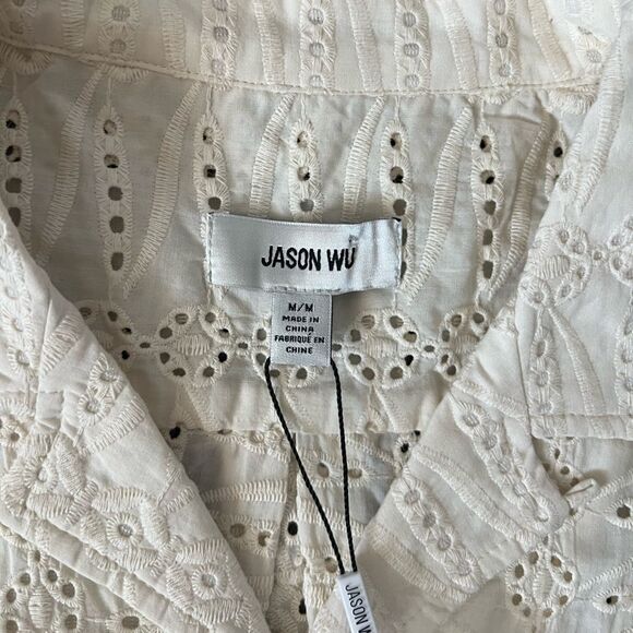 Jason Wu Cream Eyelet Button-Down Shirt Size Medium - Picture 5 of 8